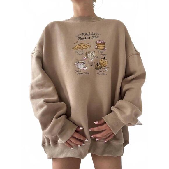 SUNKISSED COCONUT Sweaters - NEW SUNKISSED COCONUT autumn bucket list crewneck top in cappuccino